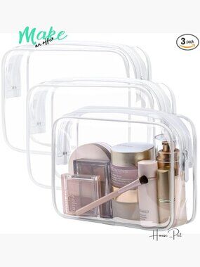TSA Approved Clear Toiletry Bag 3 Pack Medium, Metal Smooth Zipper Quart Size